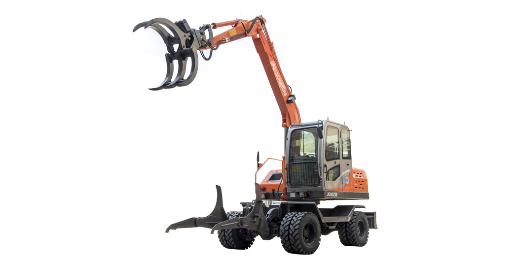 Jing Gong hot sale 90Z wheel excavator with sugarcane grapple 360 degree rotation