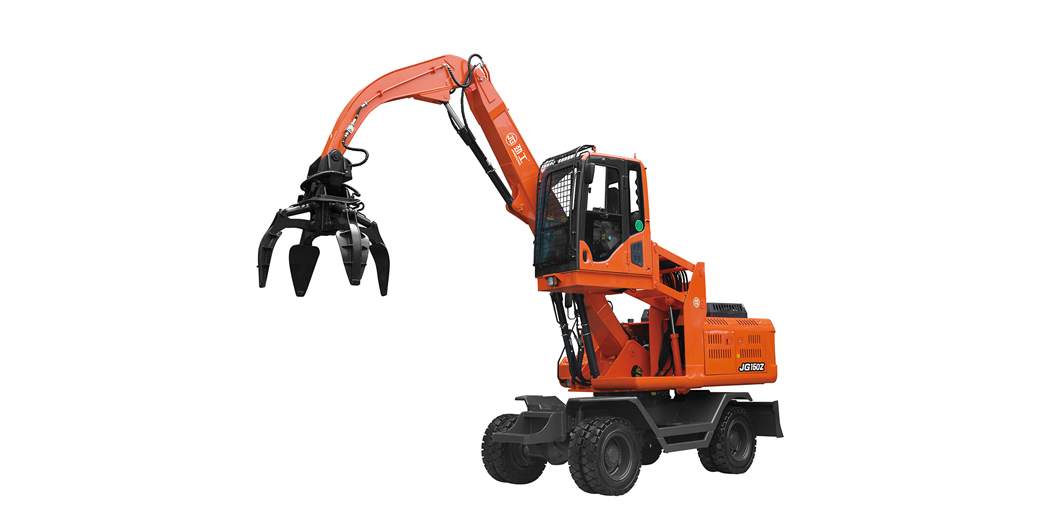 Jing Gong hot sale 150Z 12.5 ton wheeled 360°rotary excavator with steel scraps grapple